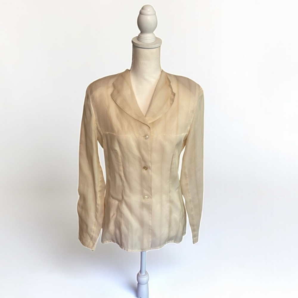 Vintage Carlisle Silk Blend Cream Blouse With Gold Strands Throughout Size 6